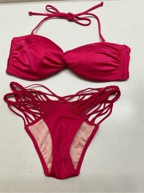Victoria's Secret Hot Pink Strappy Bandeau Bikini Set